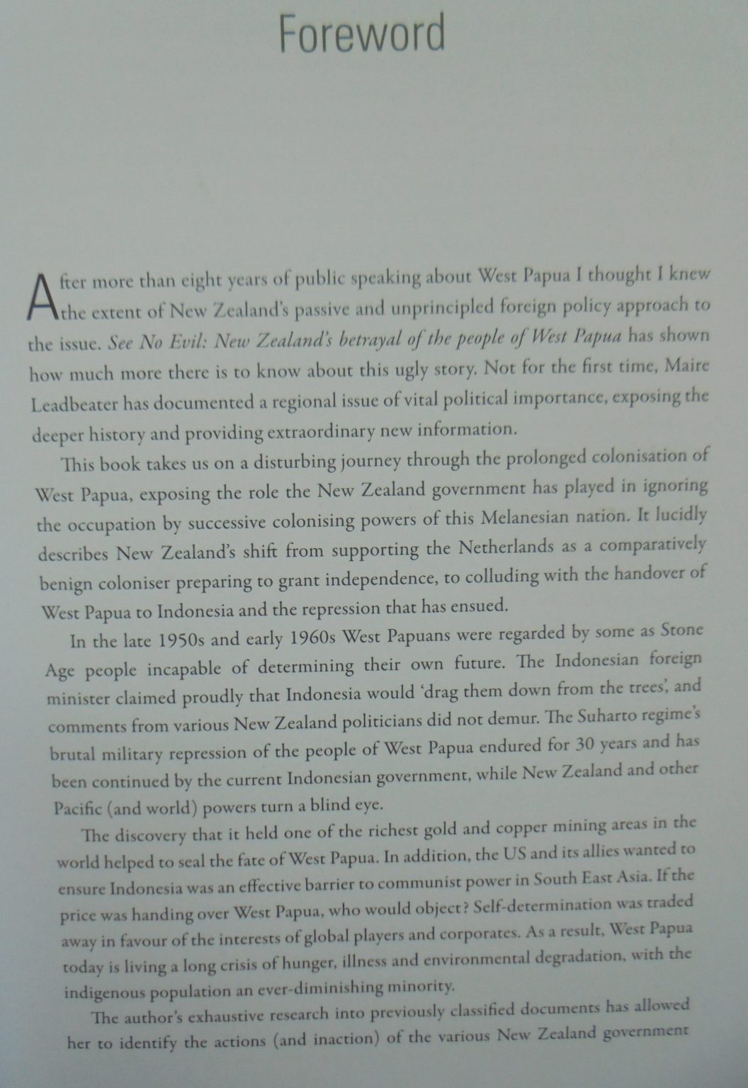 See No Evil New Zealand's betrayal of the people of West Papua By Maire Leadbeater.