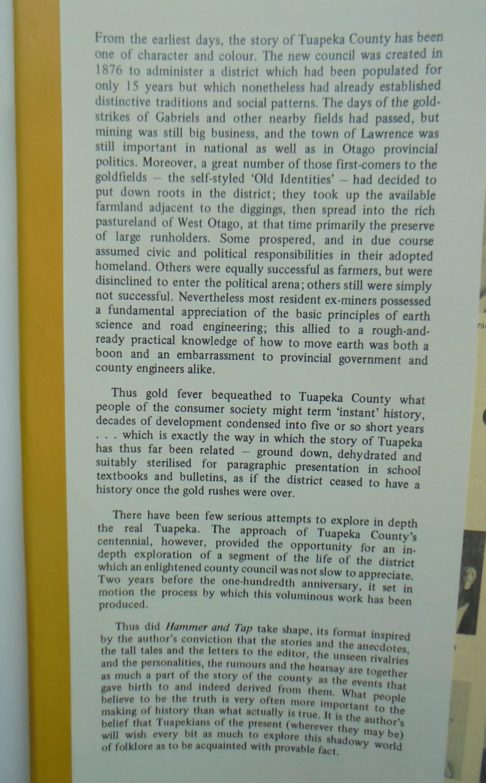 Hammer & Tap : Shaping Tuapeka County 1876-1976. By Robin Marks.