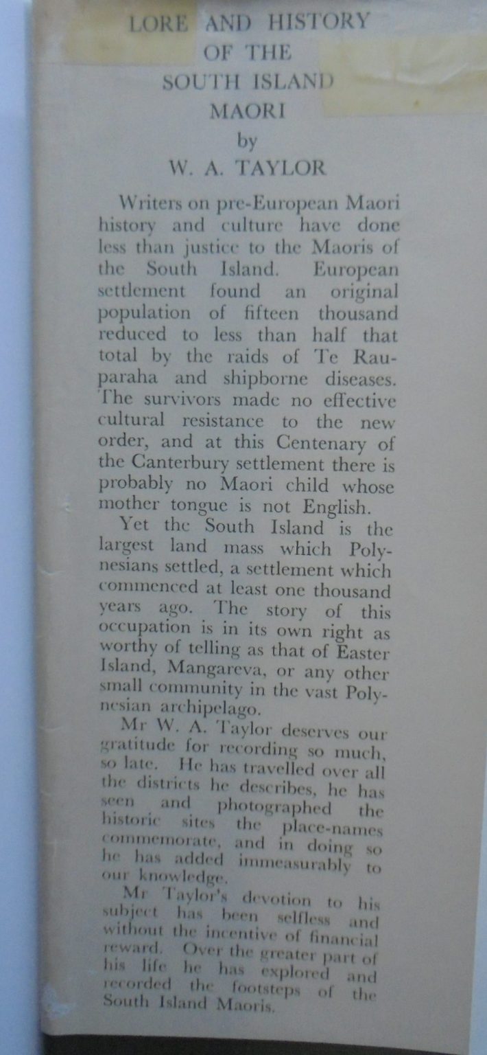 Lore and History of the South Island Maori by W. A. Taylor.