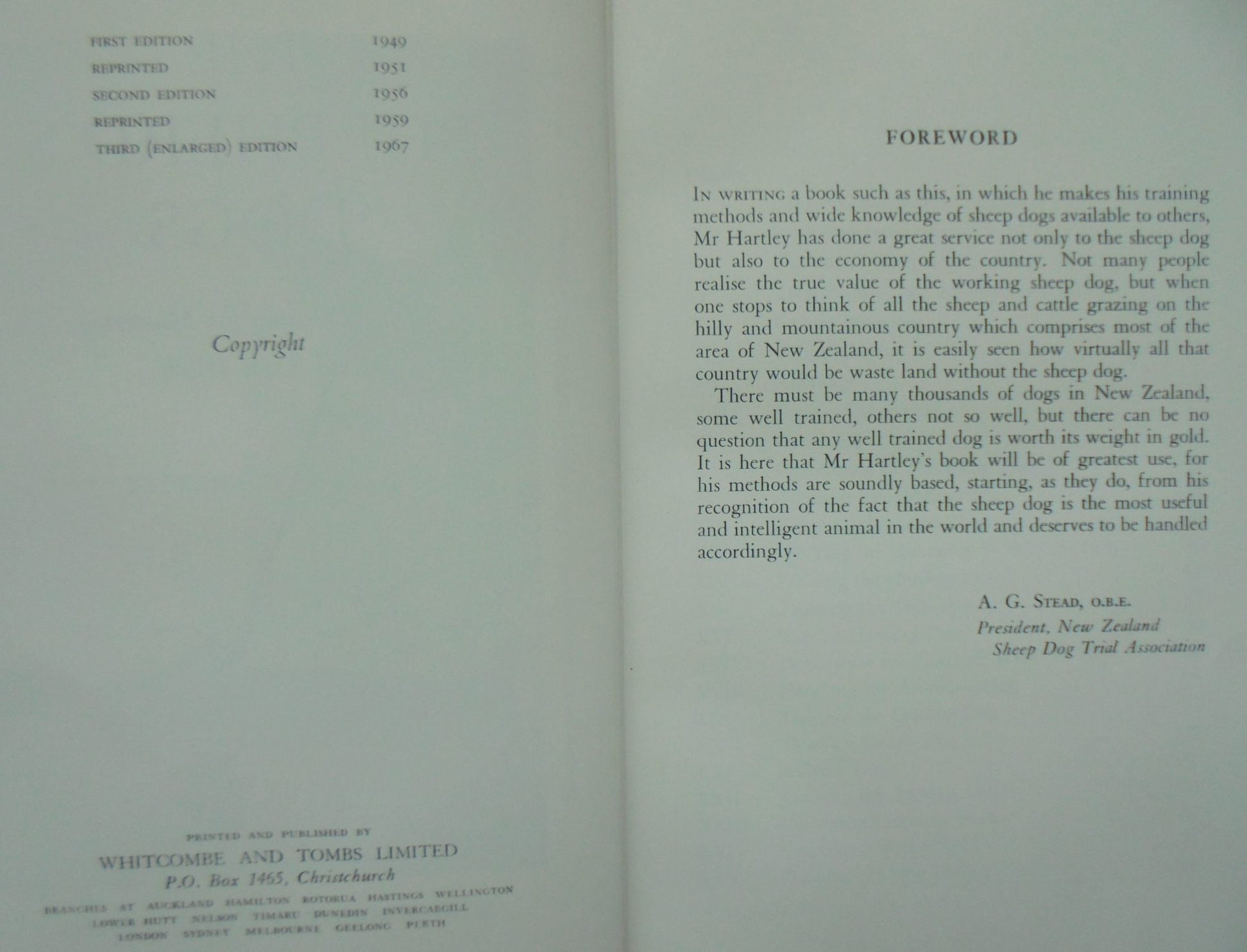 The Shepherd's Dogs Their Training for Mustering and Trial Work By C.W.G. Hartley.