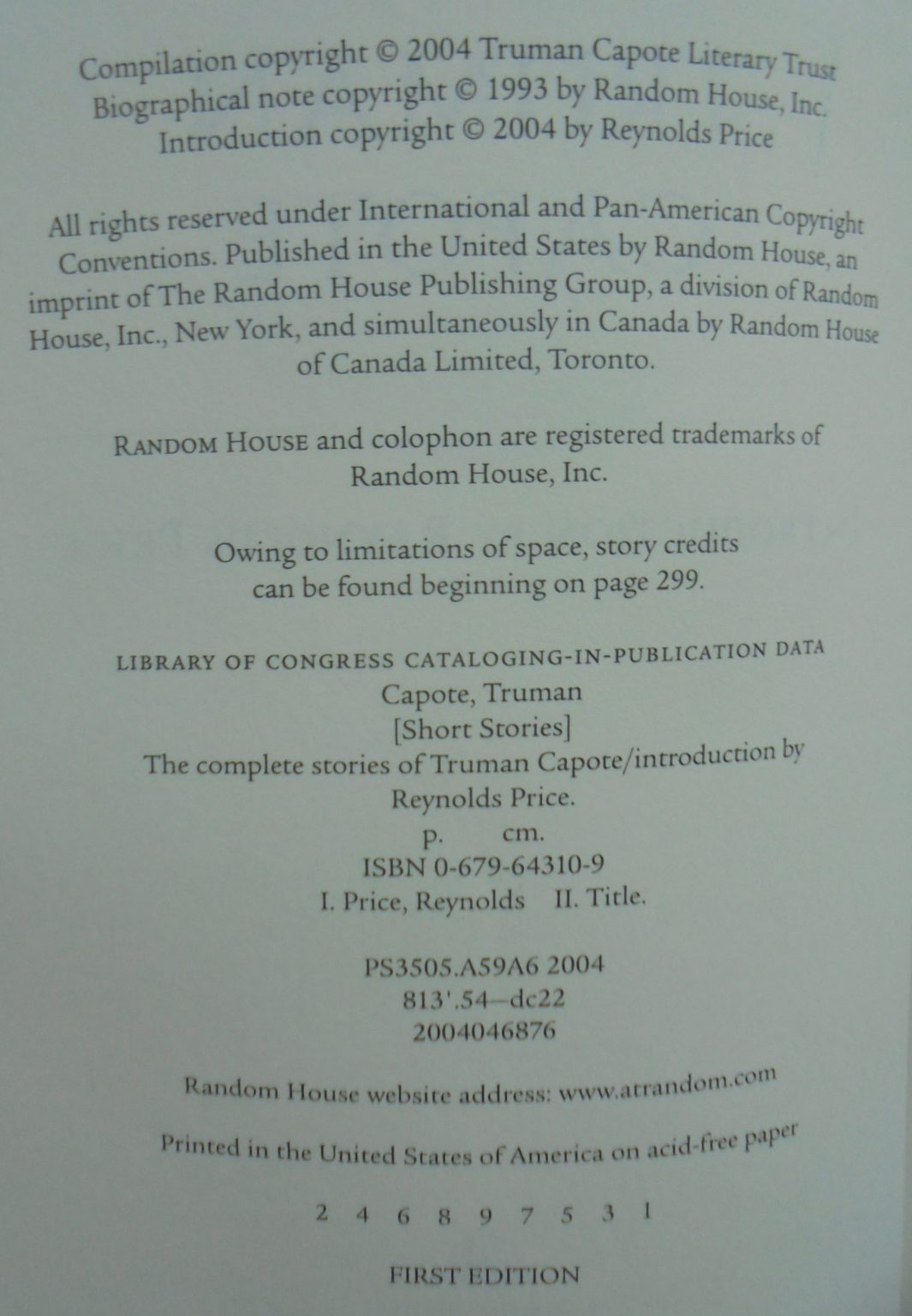 The Complete Stories By Truman Capote. Reynolds Price (Introduction by)