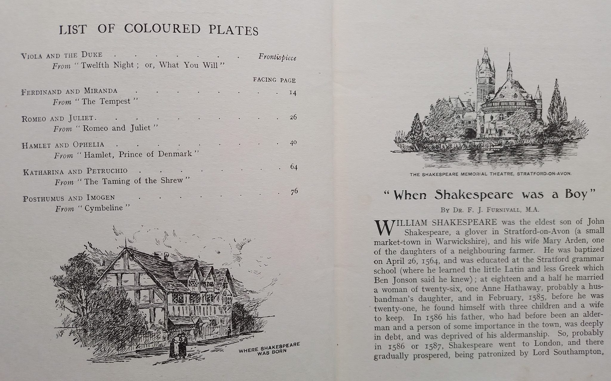 Shakespeare: Stories for Children by E Nesbit & "When Shakespeare was a boy" by Dr. F.J. Furnivall.