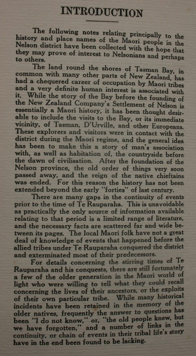 Old Tasman Bay: A Story of the Early Maori of the Nelson District, and its Association With Europeans Prior to 1842, Supplemented With a List of Native Place Names by J D Peart.