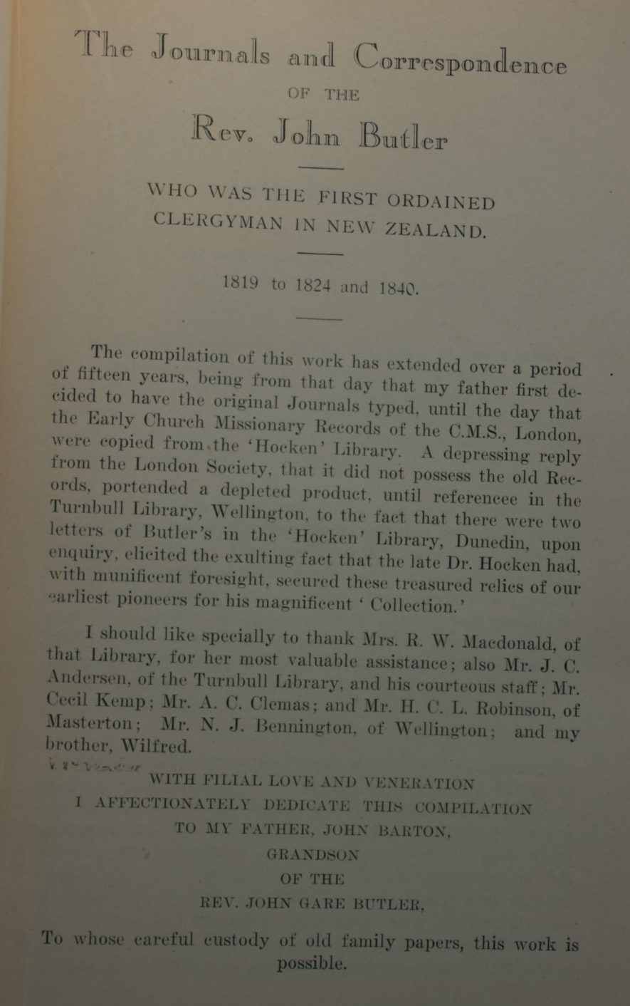 Rev. John Butler Earliest New Zealand. The Journals and Correspondence of Rev. John But ...
