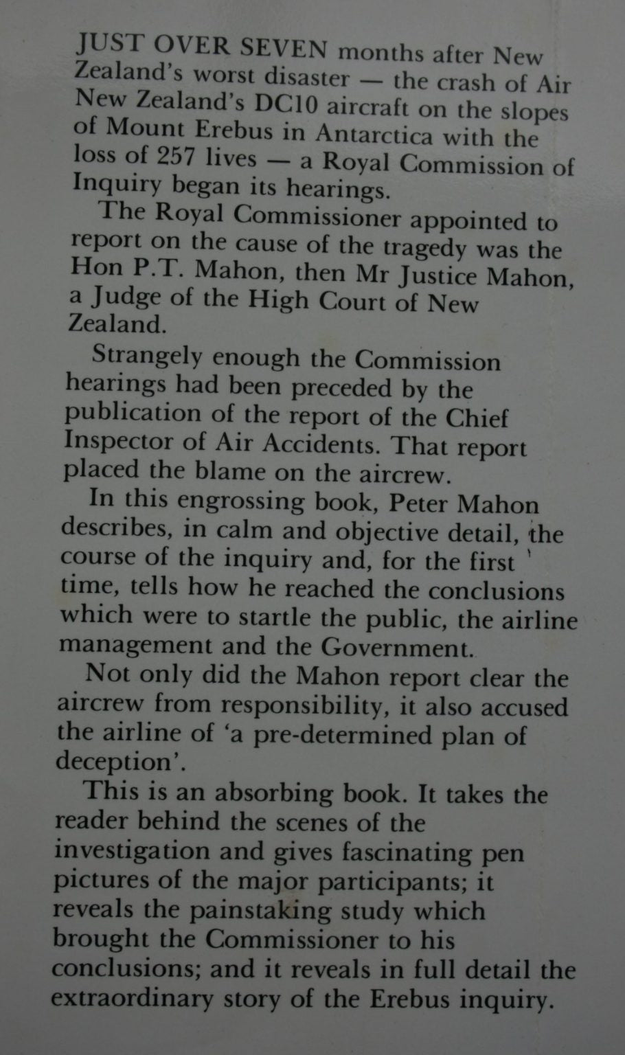 Verdict on Erebus. by Peter Mahon - Hardback (1984) 1st edition