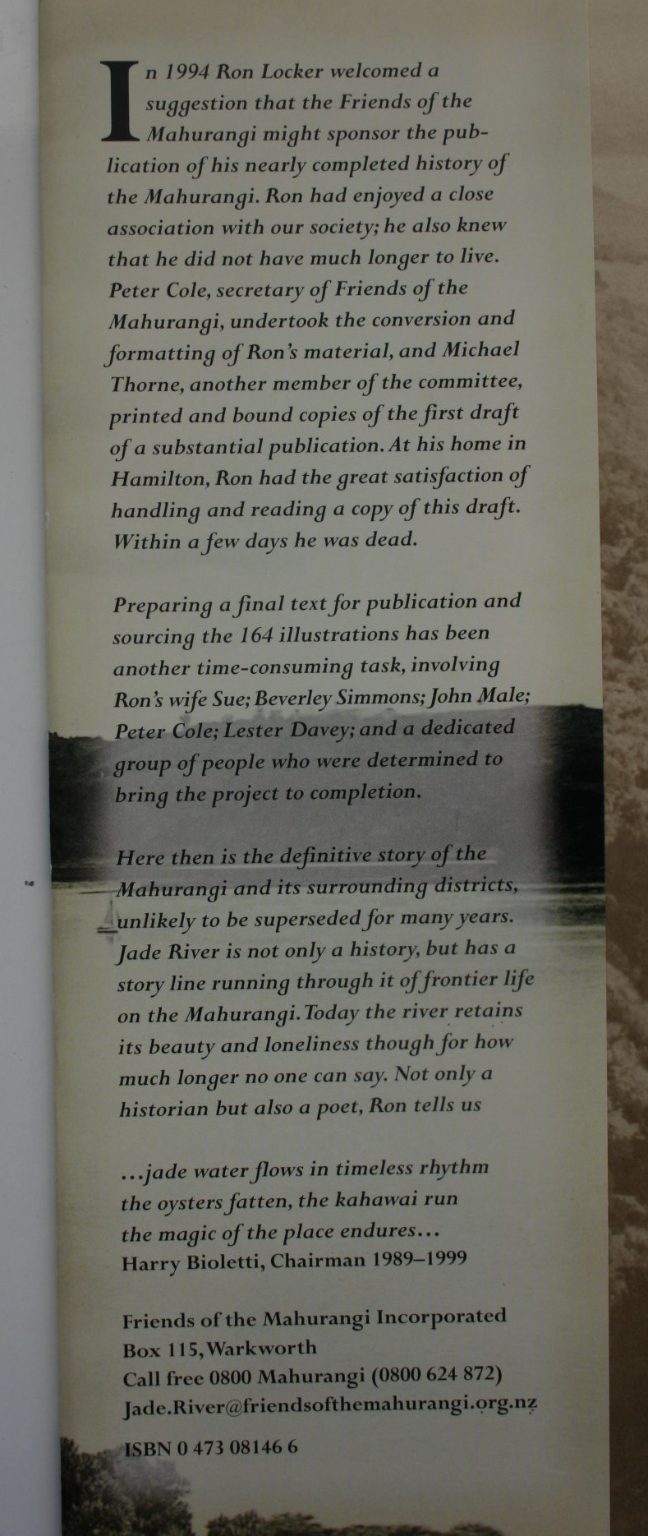 Jade River A History of the Mahurangi by R. H. Locker.