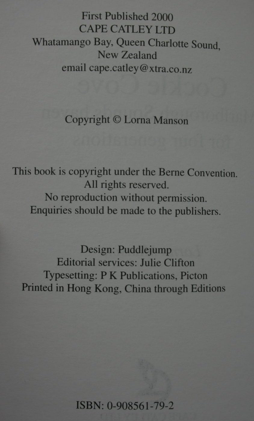 Cockle Cove: Marlborough Sounds Haven for four generations. SIGNED BY AUTHOR Lorna Manson.