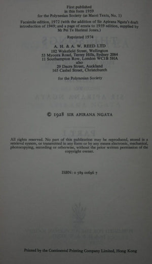 Nga Moteatea (The Songs) Part 1 (one) Scattered Pieces from Many Canoe Areas. A Selection of Annotated Tribal Songs of the Maori with English Translations.