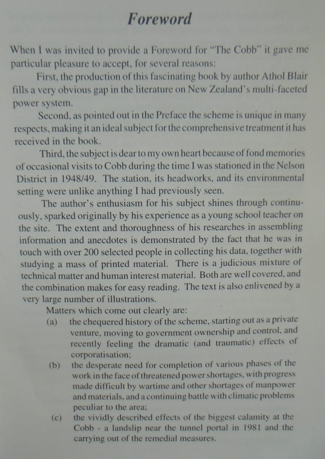 The COBB - The History of Cobb River Hydro-Electric Power Scheme. SIGNED BY AUTHOR: A. K. Blair. SCARCE.