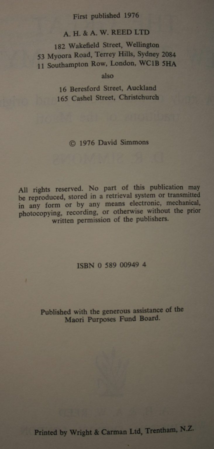 The Great New Zealand Myth: A study of the discovery and origin traditions of the Maori. by D.R. Simmons.