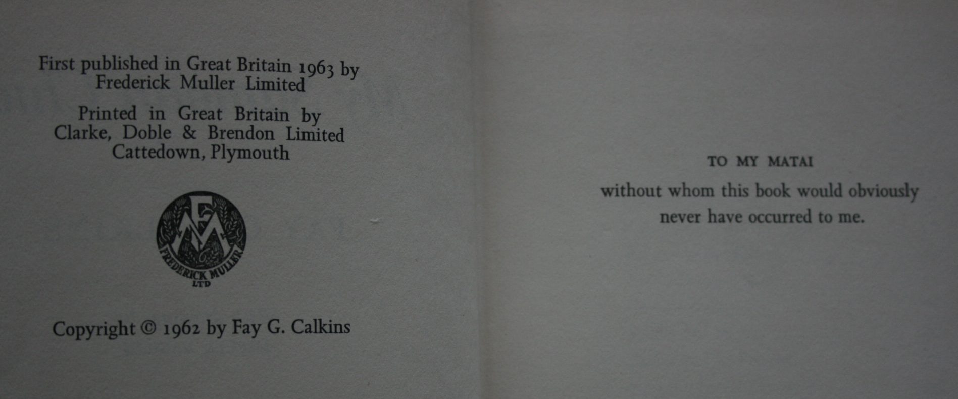 My Samoan Chief (First edition hardback 1963). By Fay G. Calkins