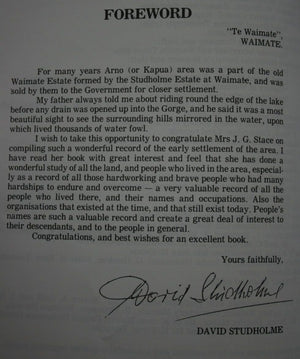 Kapua The Years Between ­1894-1994 A History of the Kapua Settlement & Arno District By J.G. Stace.