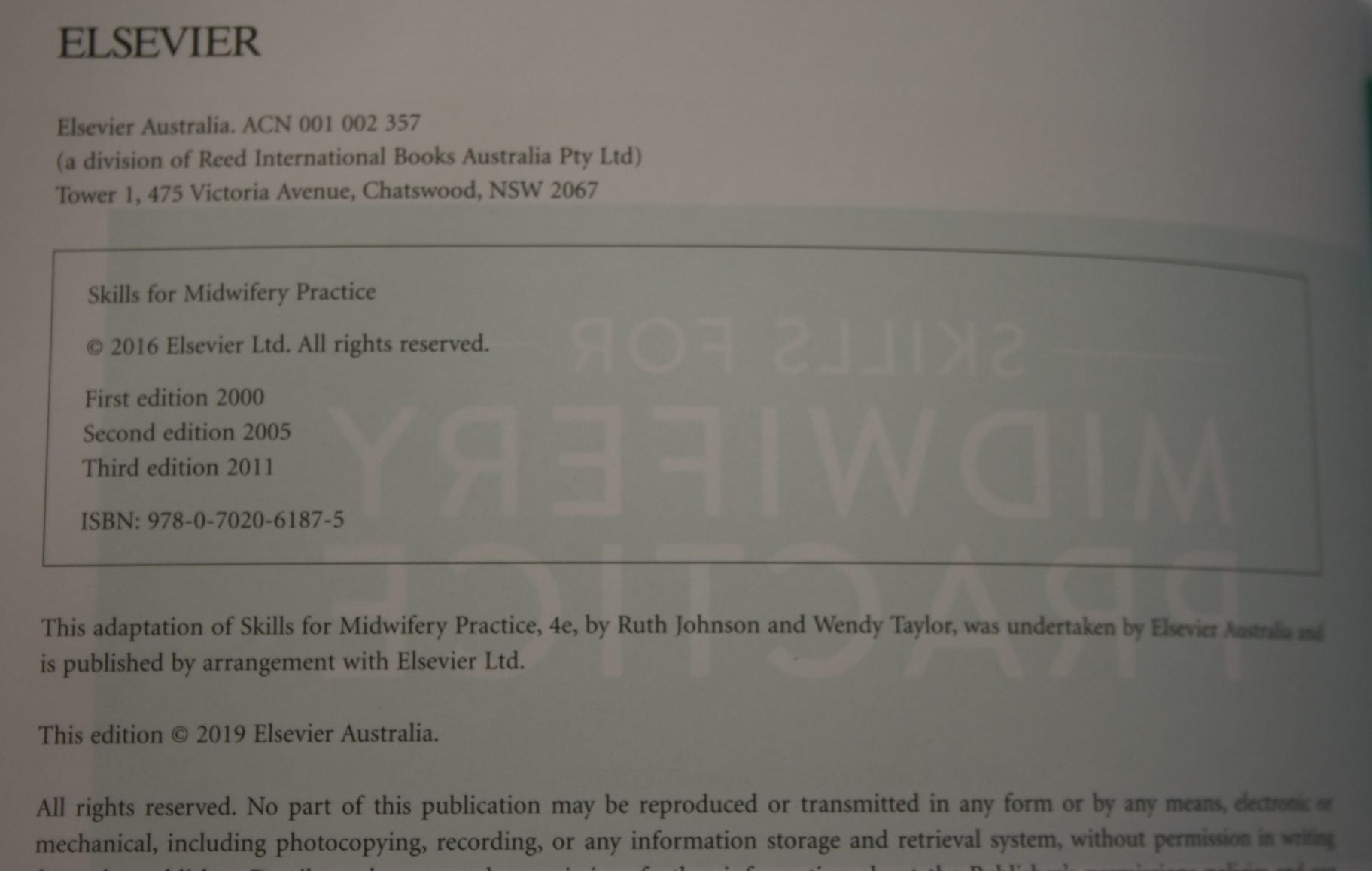 Skills for Midwifery ­Practice. Anz Edition (2019) Bayes, De-Vitrys Smith, Maude