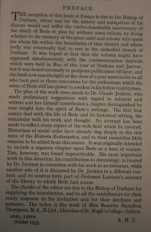 Bede: His Life, Times and Writings. Essays in Commemoration of the Twelfth Century of His Death. A. Hamilton Thompson