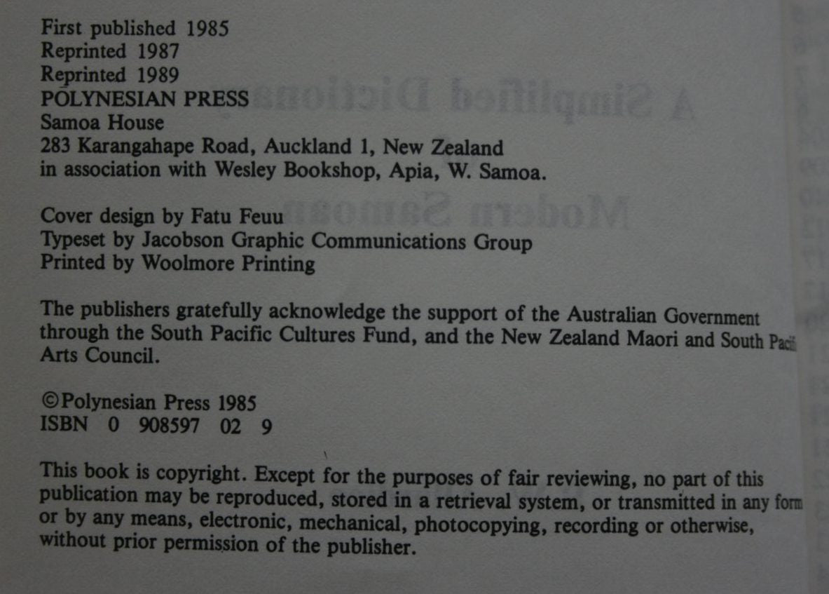 A Simplified Dictionary of ­Modern Samoan By R.W. Allardice, R.W. Allardice (Edited by).