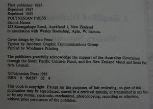 A Simplified Dictionary of ­Modern Samoan By R.W. Allardice, R.W. Allardice (Edited by).