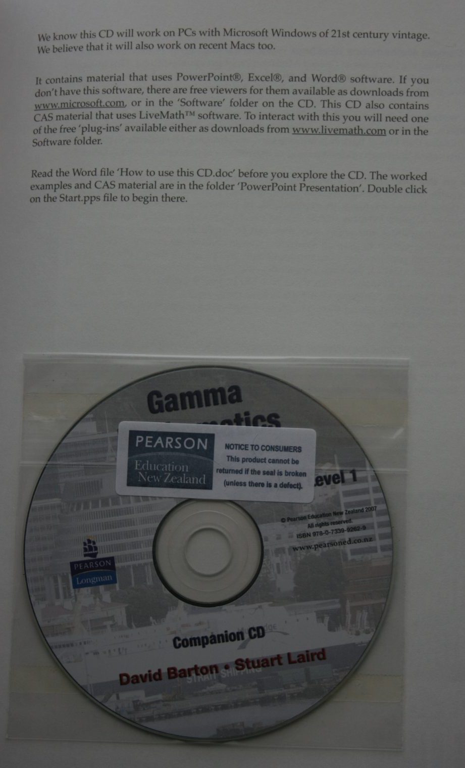 Gamma Mathematics NCEA Level 1 Workbook with interactive CD, By David Barton