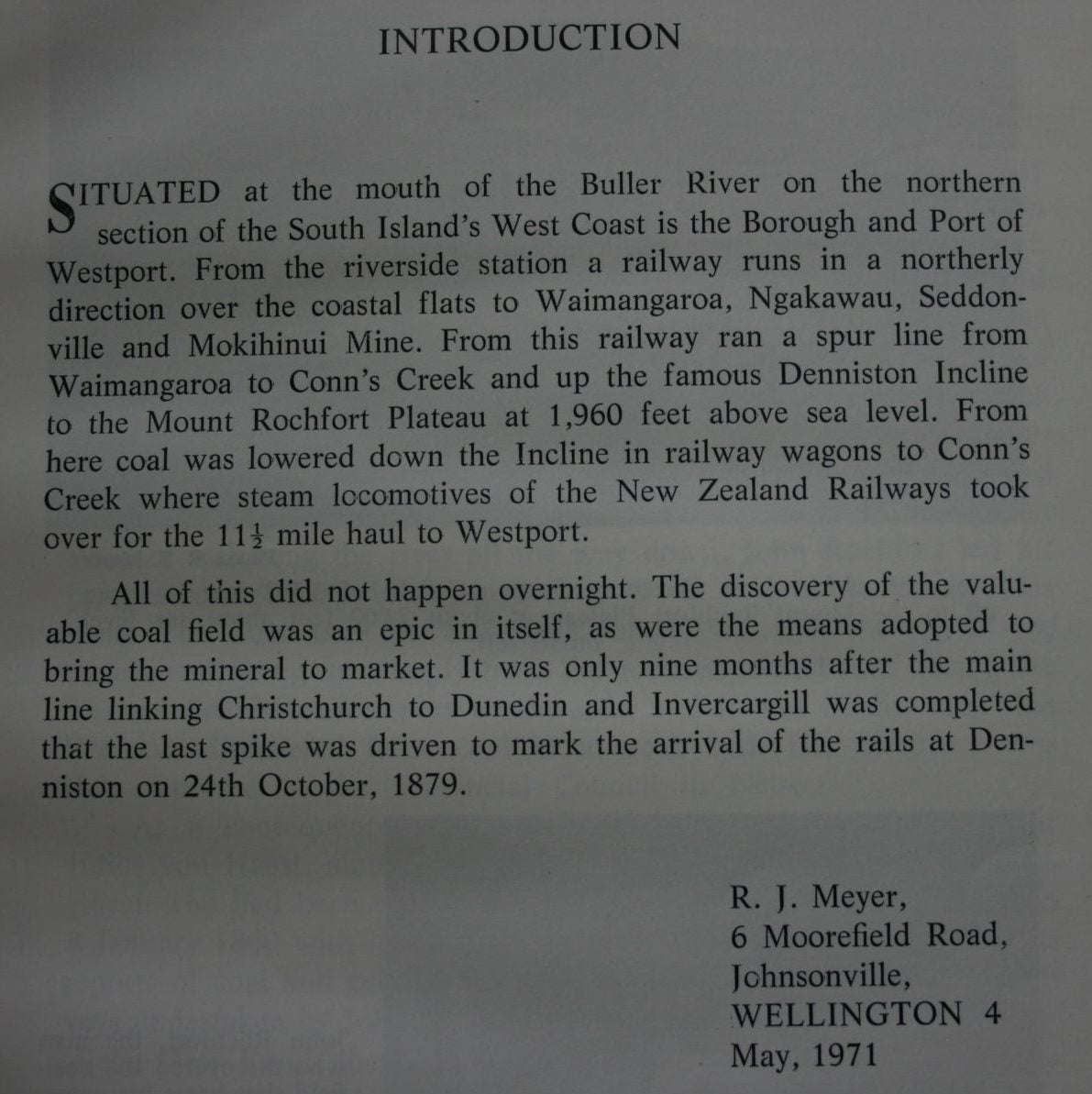 Coaling from the Clouds, The Mount Rochfort Railway and the Denniston Incline by R J Meyer. SIGNED BY AUTHOR. FIRST EDITION HARDBACK. VERY SCARCE.