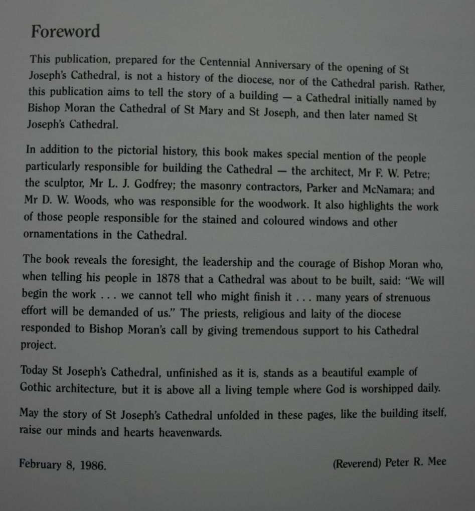 St Joseph's Cathedral Dunedin New Zealand Centennial Year 1886-1986 by Reverend Peter R Mee.