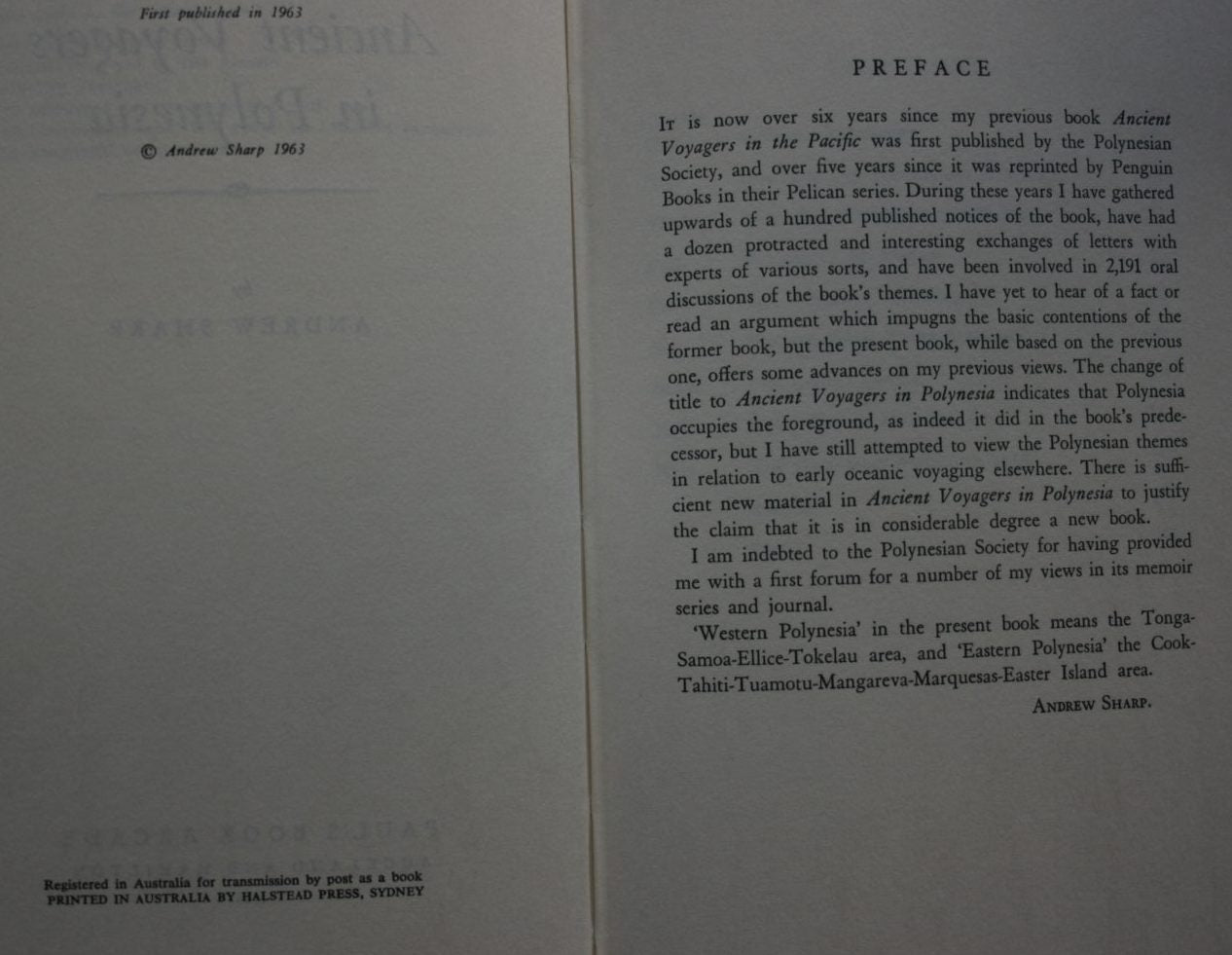 Ancient Voyages In Polynesia. 1963 first edition. by Andrew Sharp.