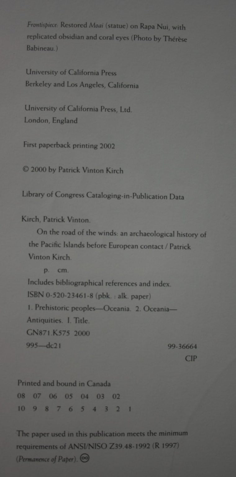 On the Road of the Winds An Archaeological History of the Pacific Islands Before European Contact By Patrick Vinton Kirch.