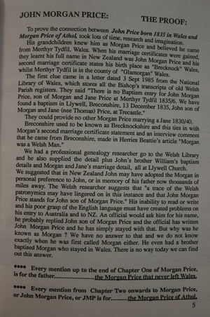 Morgan Price &amp; Family. Story of John Morgan Price 1835 -1922 wife Jane and their eight children from Athol Southland New Zealand. BY Trevor N Price.