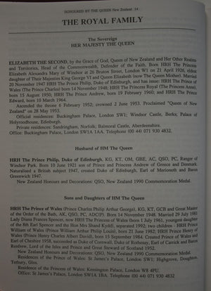 Honoured by the Queen--New Zealand: Recipients of honours, 1953-1993 and royal appointments to the Privy Council, as Queen's Counsel, and as justices of the peace. By Alister Taylor.