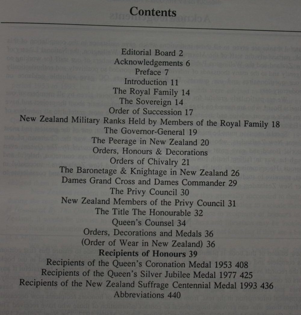 Honoured by the Queen--New Zealand: Recipients of honours, 1953-1993 and royal appointments to the Privy Council, as Queen's Counsel, and as justices of the peace. By Alister Taylor.