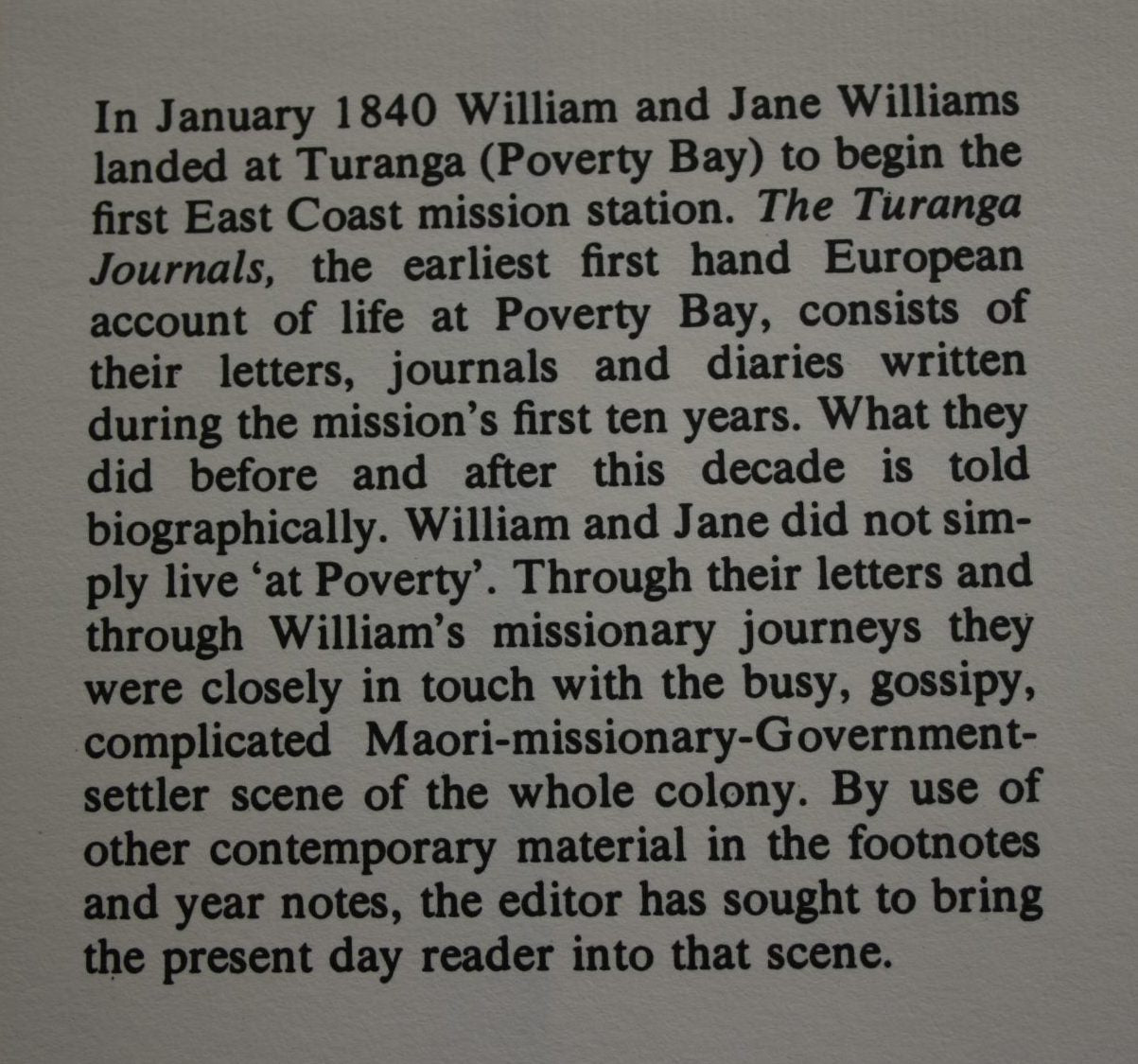 The Turanga Journals 1840-1850: Letters and Journals of William and Jane Williams Missionaries to Poverty Bay. Edited by Frances Porter.