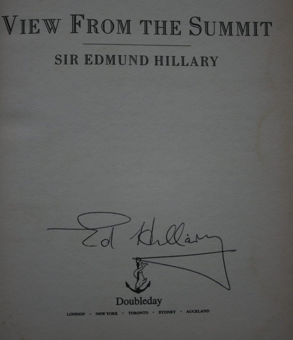 View From The Summit. 1st Edition/1st Printing. SIGNED by Sir Edmund Hillary