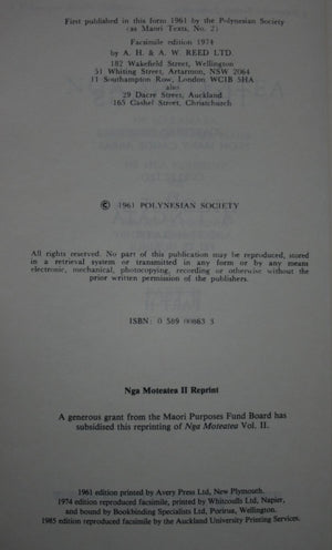 Nga Moteatea The songs. Tribal Songs of the Maori, scattered pieces from many canoe areas. Part. 2 (part II) collected by A T Ngata and translated by Pei Te Hurinui.