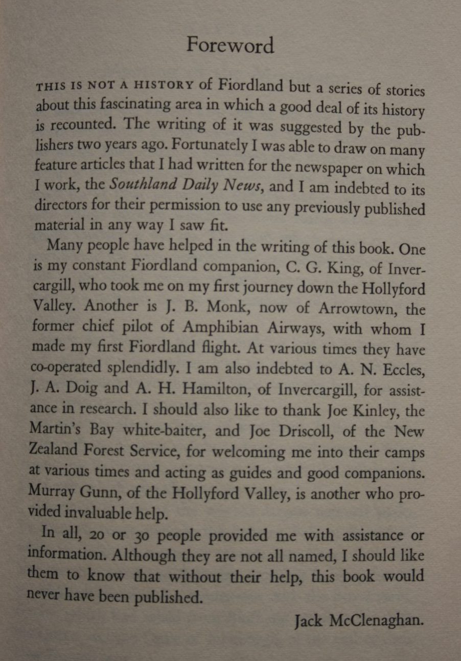 Fiordland by Jack McClenaghan. 1966, first edition.