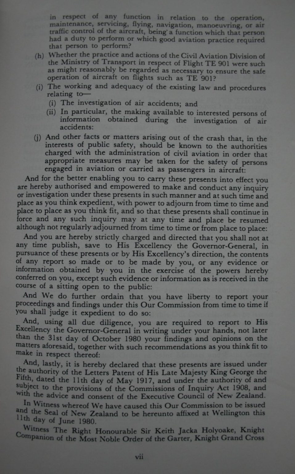 Report of the Royal Commission To Inquire Into the Crash on Mount Erebus, Antarctica of a DC10 Aircraft Operated By Air New Zealand Limited 1981.