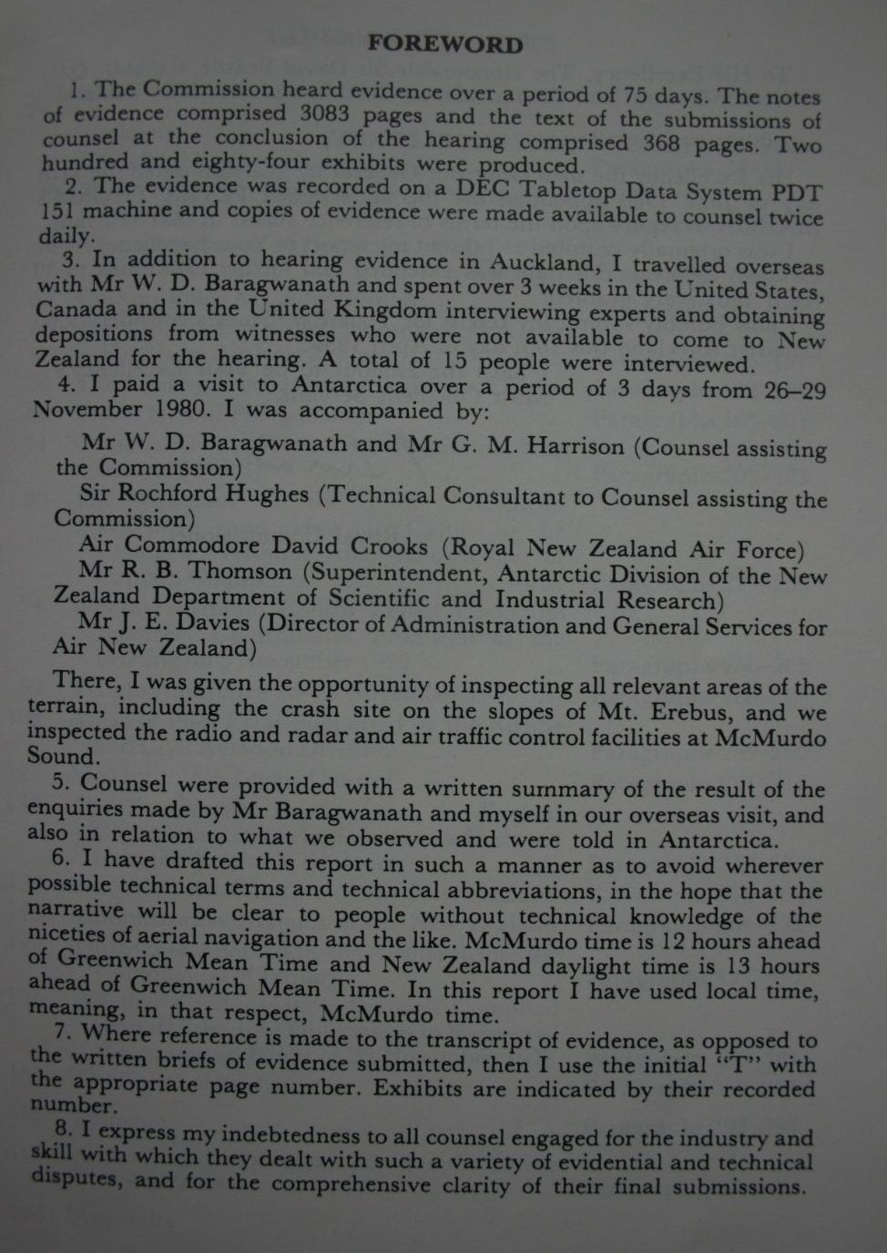 Report of the Royal Commission To Inquire Into the Crash on Mount Erebus, Antarctica of a DC10 Aircraft Operated By Air New Zealand Limited 1981.