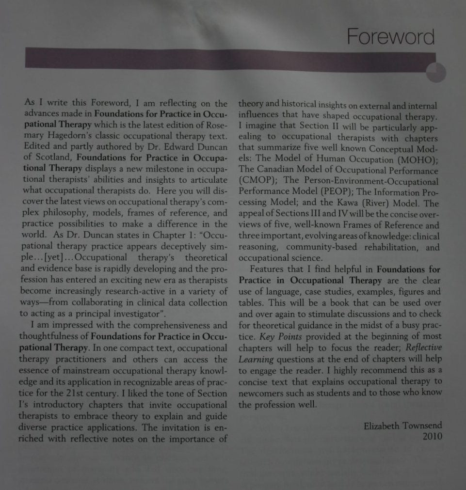 Foundations for Practice in­ Occupational Therapy, Skills for Practice in ­Occupational Therapy, By Duncan, Edward A. S.