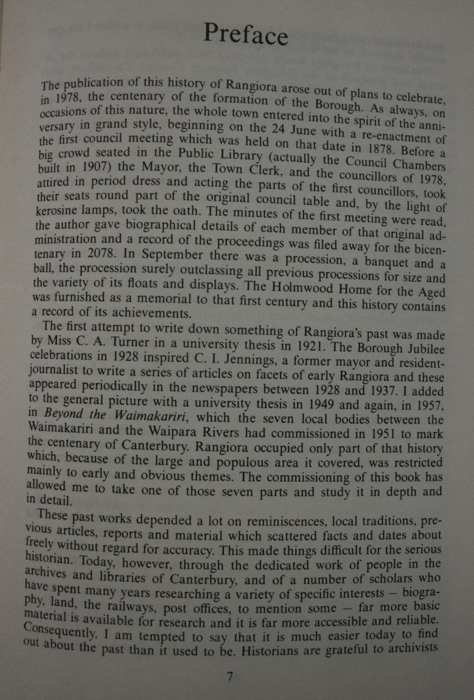 Rangiora: The Passing Years and People in a Canterbury Country Town by D. N. Hawkins. SCARCE, SIGNED BY AUTHOR.