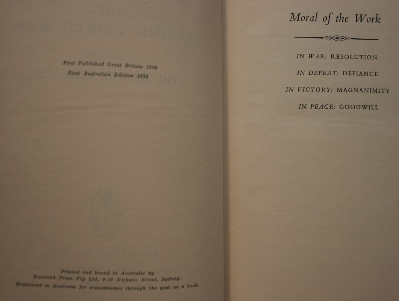 The Second World War Volumes 1 - 5. by Winston S. Churchill. ALL ARE FIRST AUSTRALIAN EDITIONS.