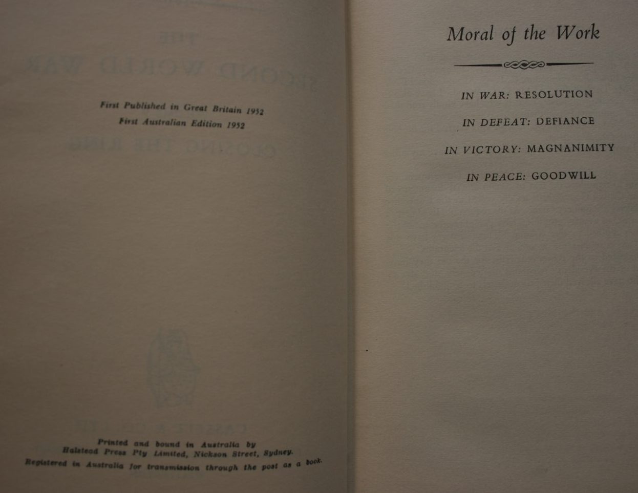 The Second World War Volumes 1 - 5. by Winston S. Churchill. ALL ARE FIRST AUSTRALIAN EDITIONS.