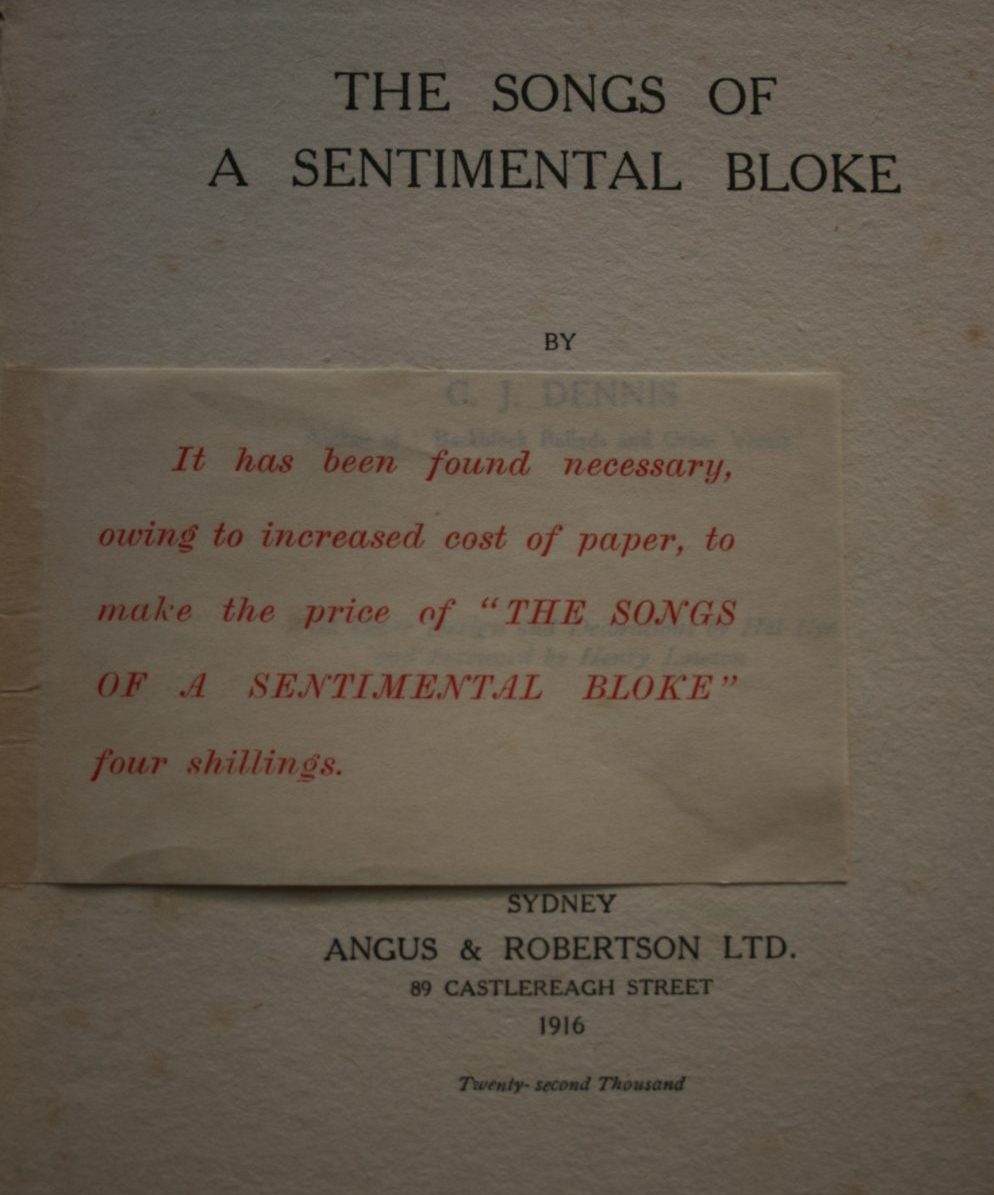 The Songs of a Sentimental Bloke By C. J. Dennis. (1916)