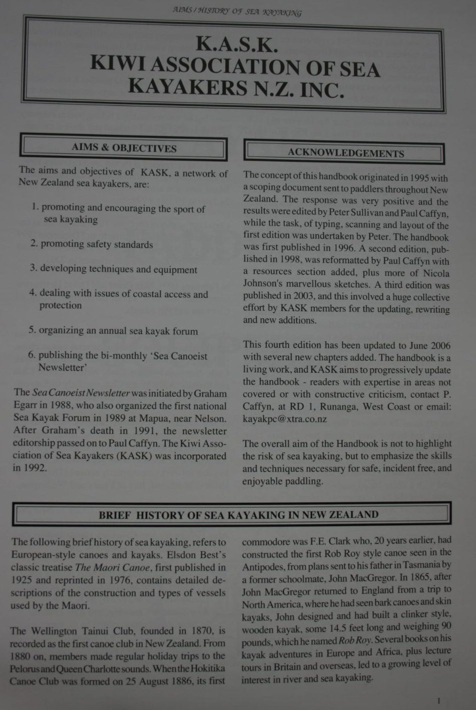 The KASK Handbook - A Manual for Sea Kayaking in New Zealand BY Caffyn, Paul (editor).