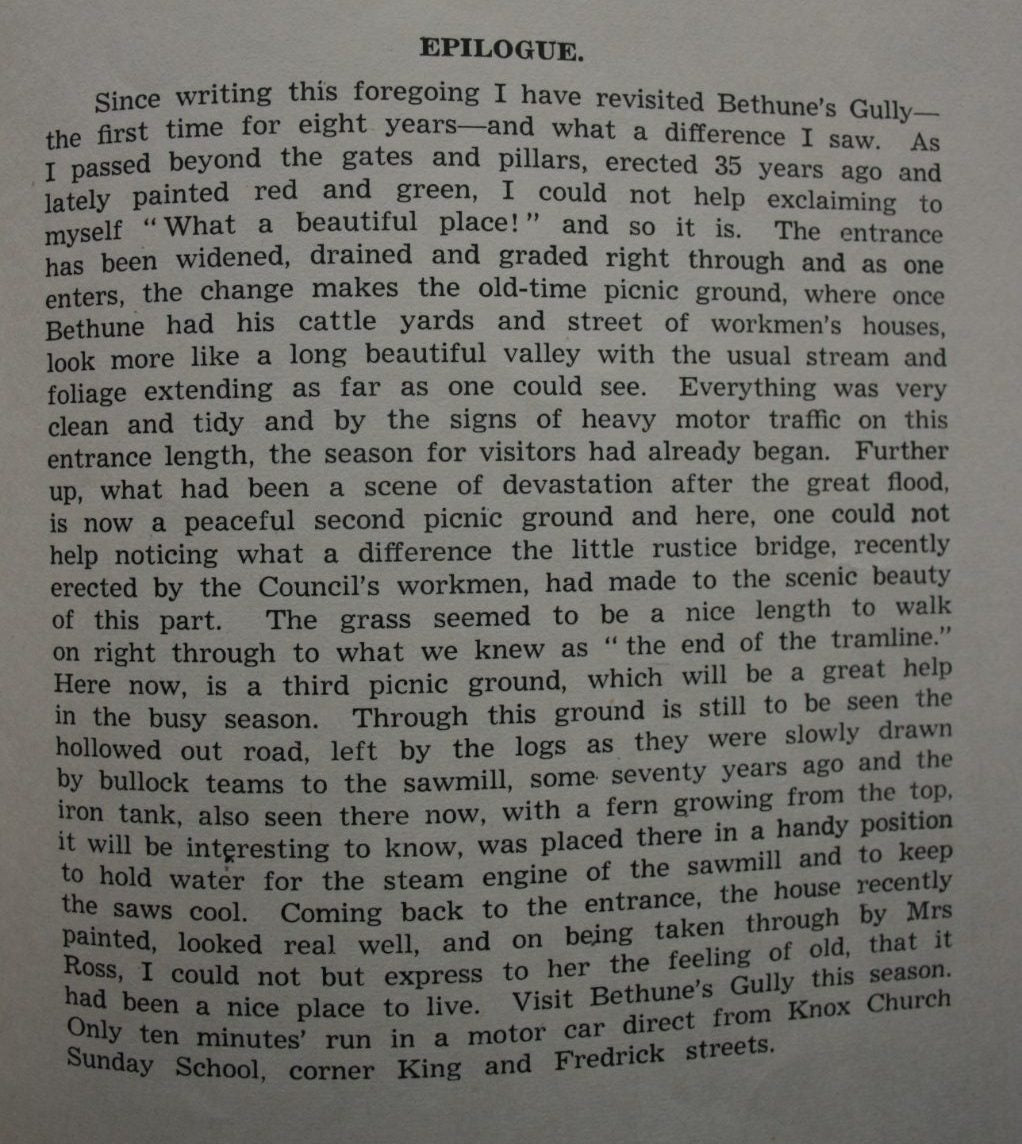 Bethune's Gully - How I Obtained It and What I Did With It by J B Thomson, Broad Bay.