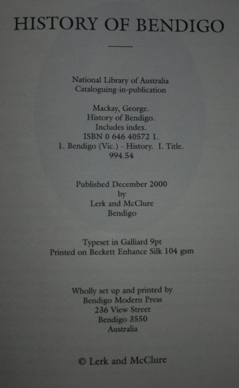 The History of Bendigo by George MacKay