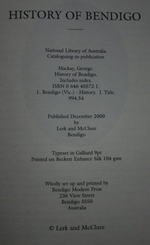 The History of Bendigo by George MacKay