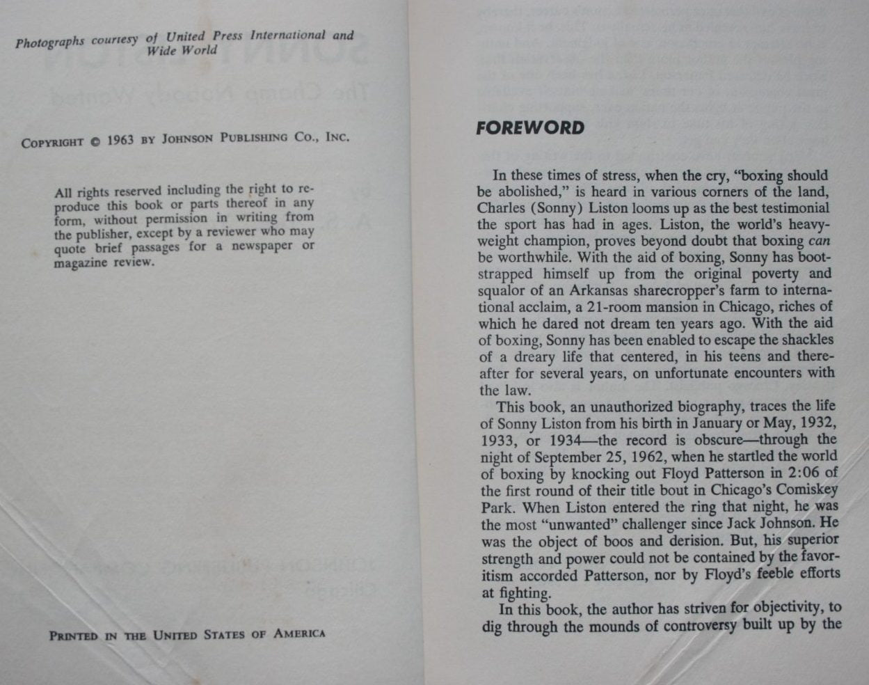 Sonny Liston: The Champ Nobody Wanted BY A.S. (Doc) Young. 1963, first edition.