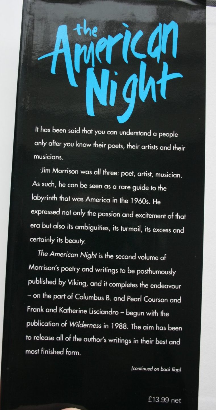 The American Night. The Writings of Jim Morrison By Jim Morrison. VERY SCARCE.