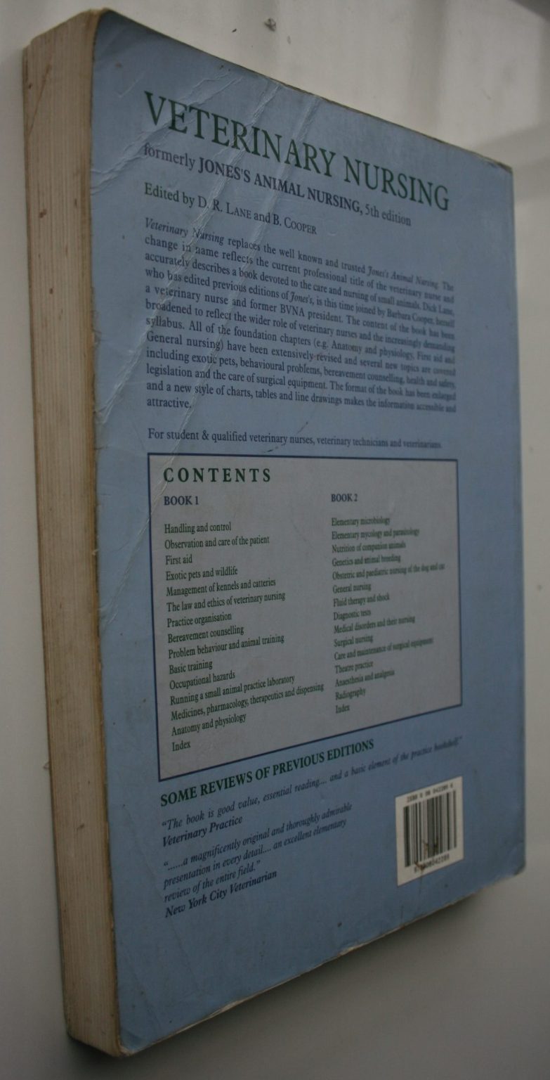 Veterinary Nursing. Pergamon Veterinary Handbook. Book one and two. By D.R. Lane,  Barbara Cooper.