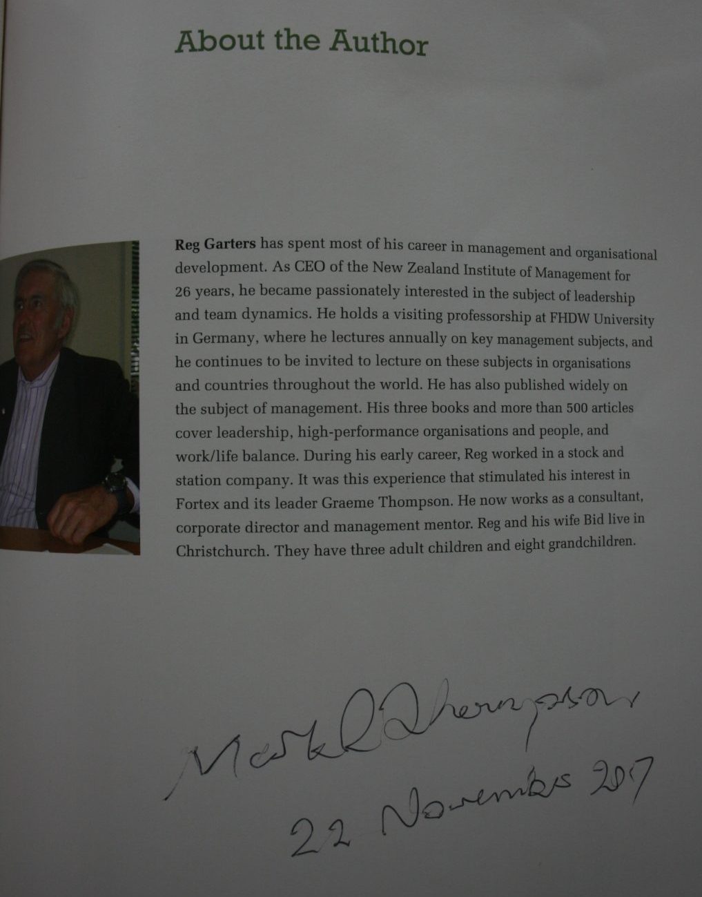 More Paddocks to Plough: The Life and Legacy of Graeme Thompson BY Reg Garters. Signed by Mark Thompson (brother of Graeme) on first page plus SIGNED BY GRAEME THOMPSON