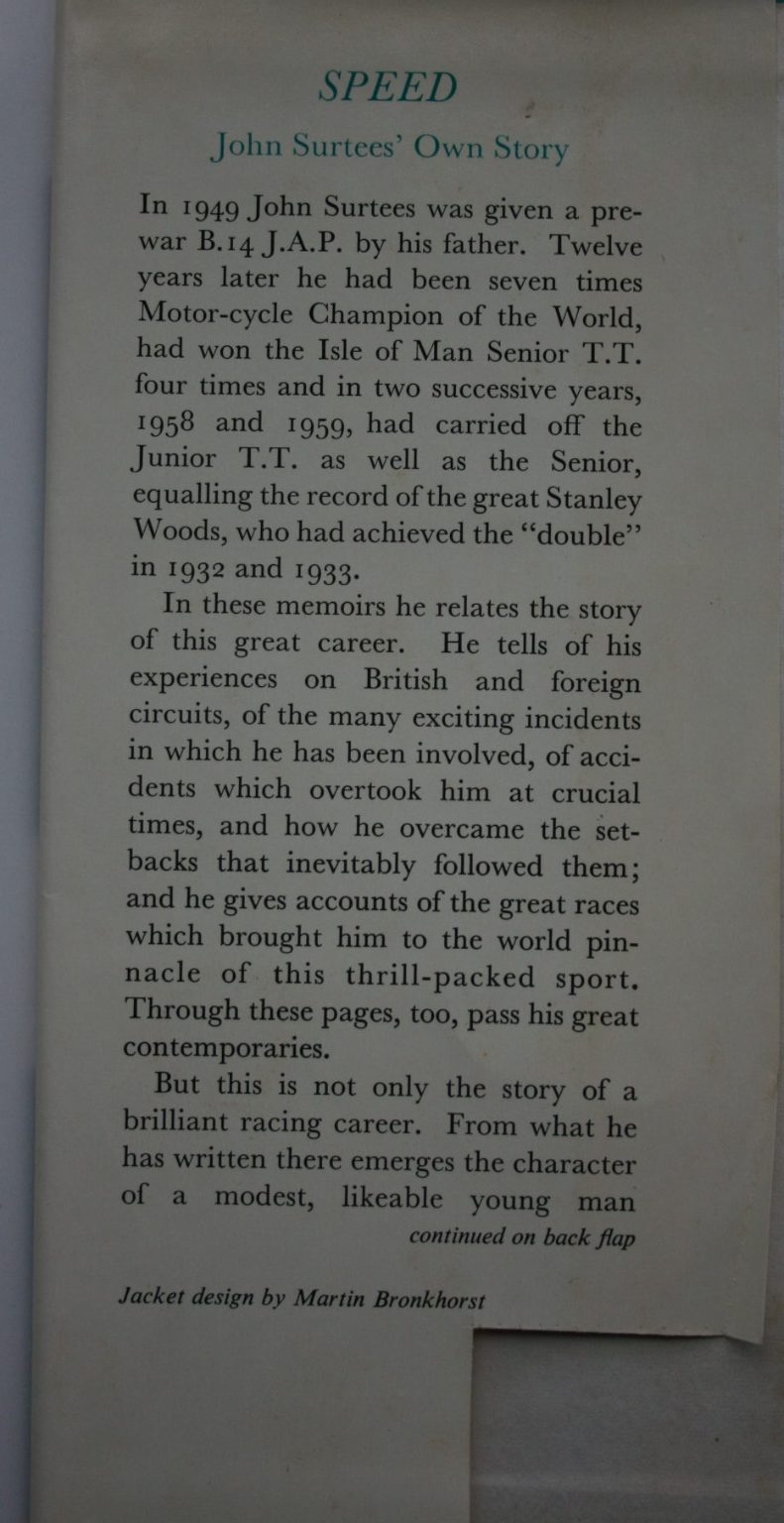 Speed: John Surtees' Own Story by John Surtees. VERY SCARCE.