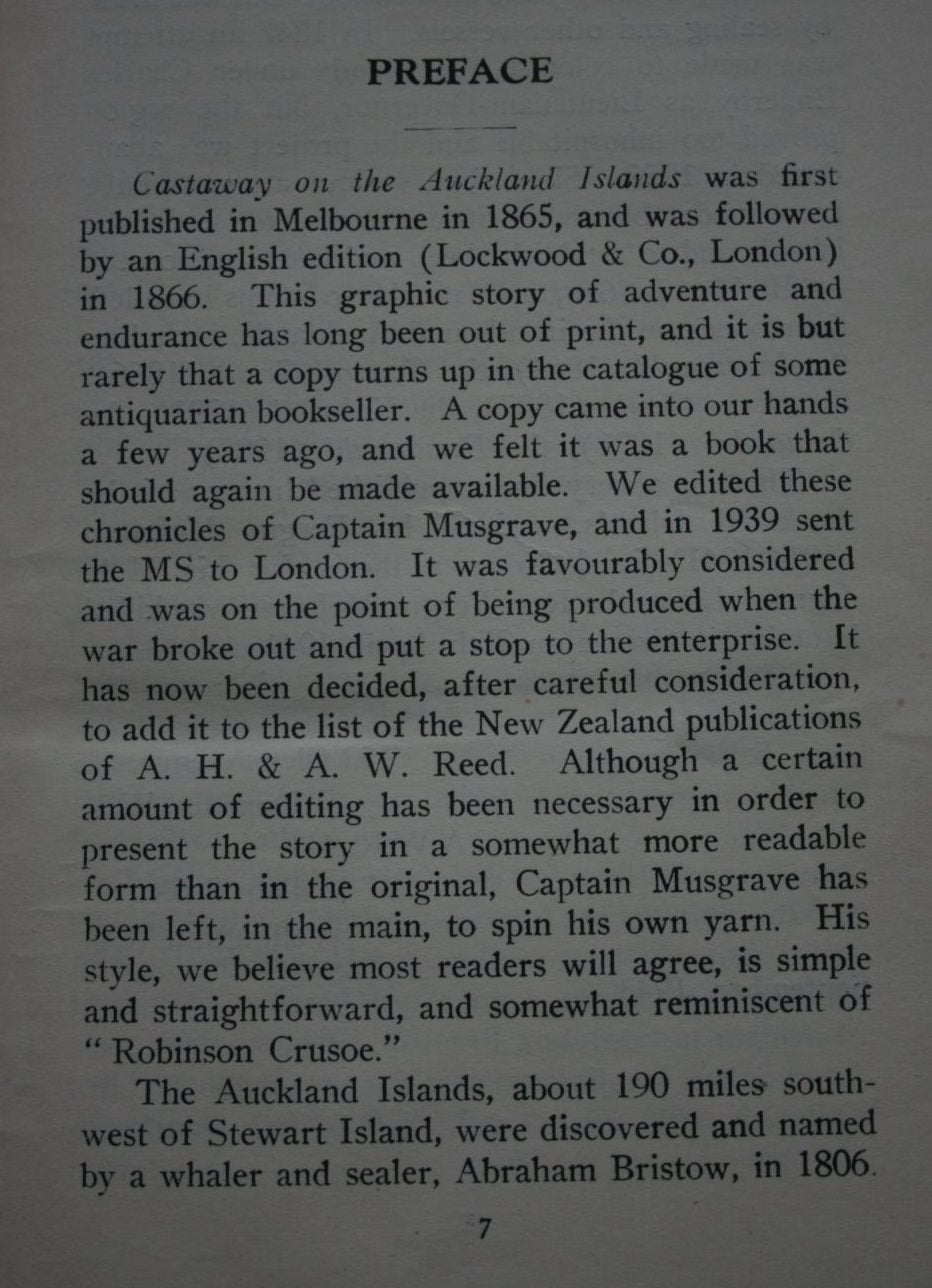 Castaway On The Aucklands The Wreck Of The Grafton, From The Private Journals Of Thomas Musgrave. (Master Mariner)