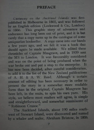 Castaway On The Aucklands The Wreck Of The Grafton, From The Private Journals Of Thomas Musgrave. (Master Mariner)